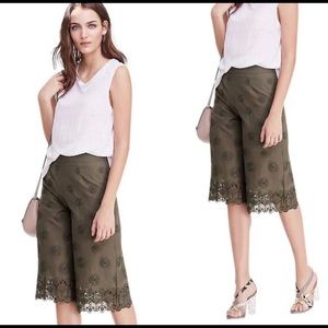 DVF olive eyelet culotte pants